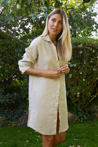 VESTIDO CAMISERO LINO BEIGE