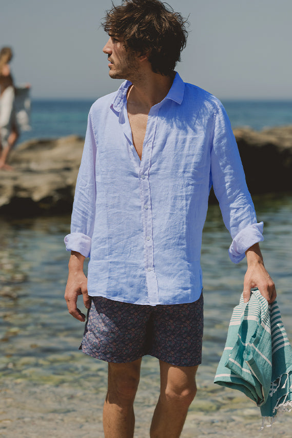 CAMISA LINO AZUL CLARO