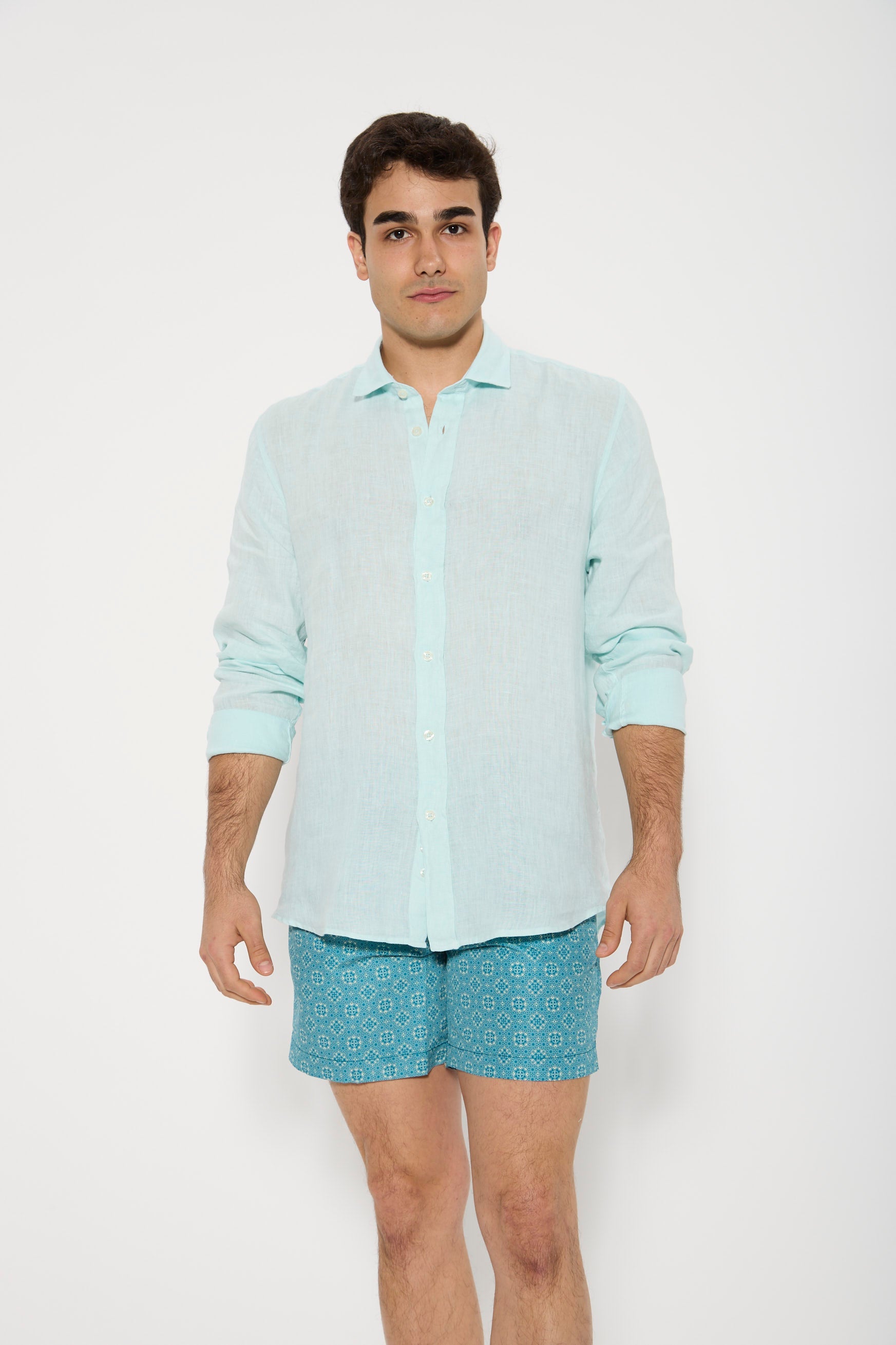CAMISA LINO VERDE AGUA