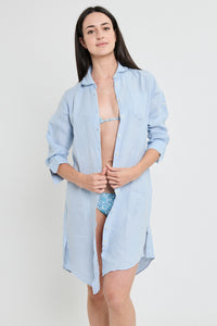 VESTIDO CAMISERO LINO AZUL CLARO