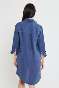 VESTIDO CAMISERO LINO AZUL MARINO