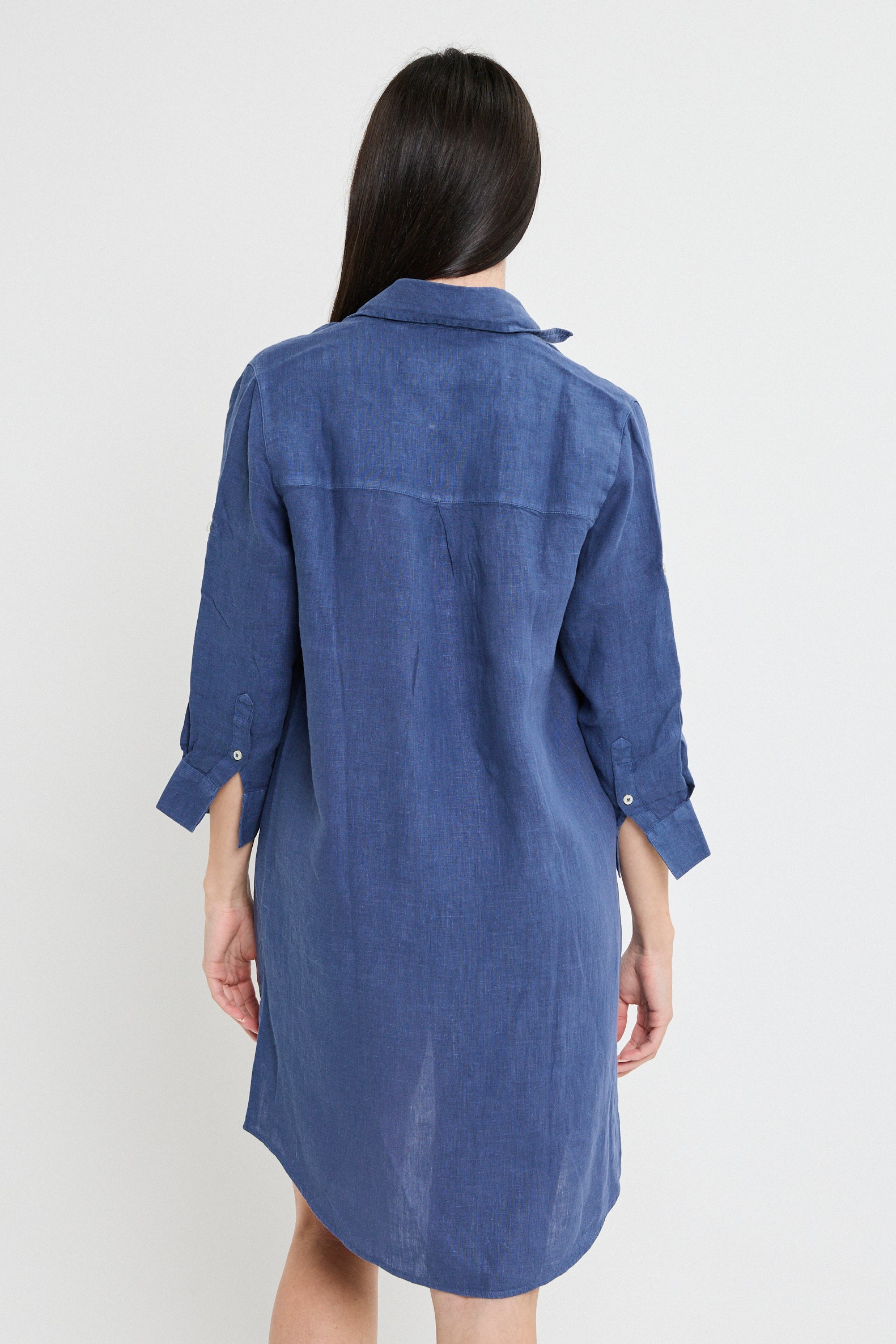 VESTIDO CAMISERO LINO AZUL MARINO