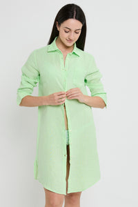 VESTIDO CAMISERO LINO VERDE MENTA