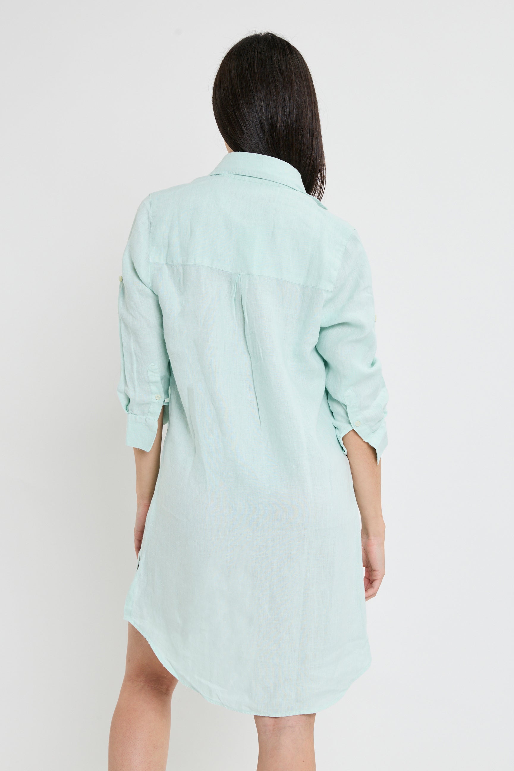 VESTIDO CAMISERO LINO VERDE AGUA
