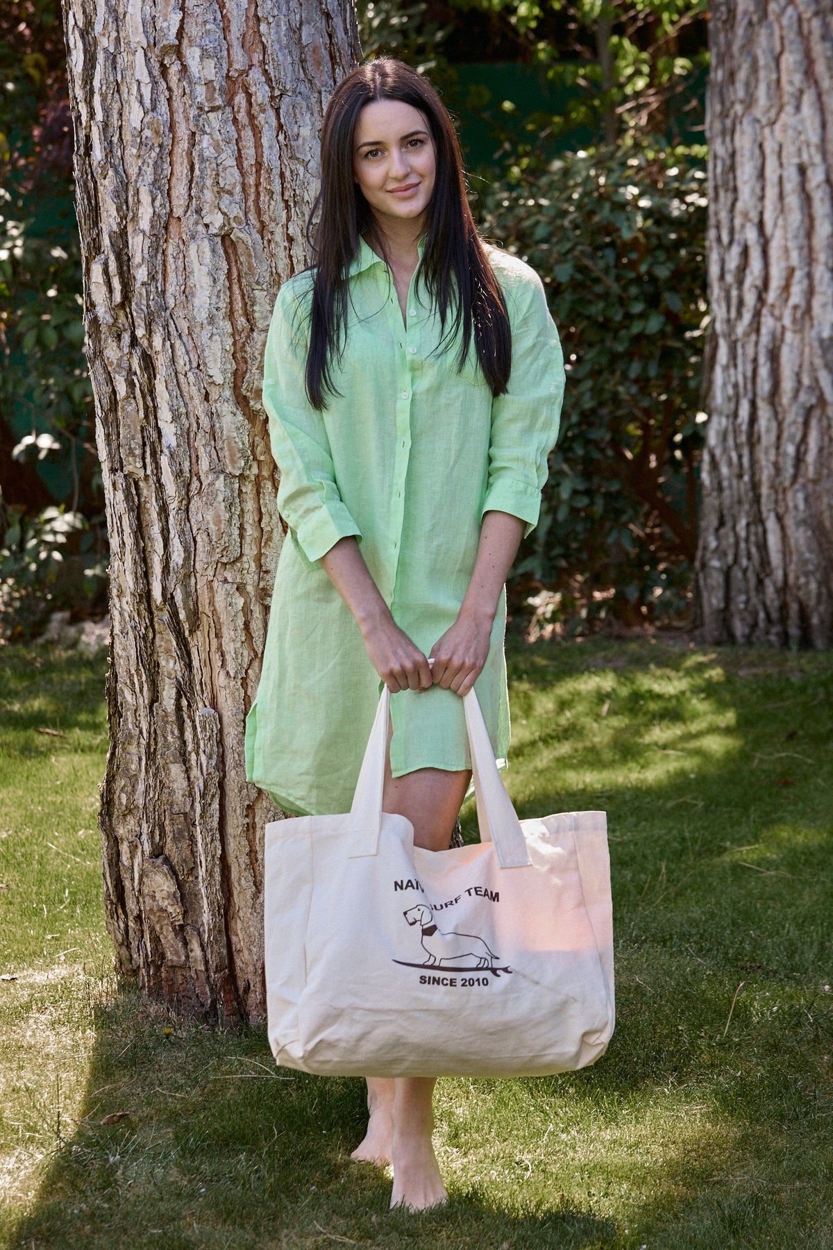 VESTIDO CAMISERO LINO VERDE MENTA