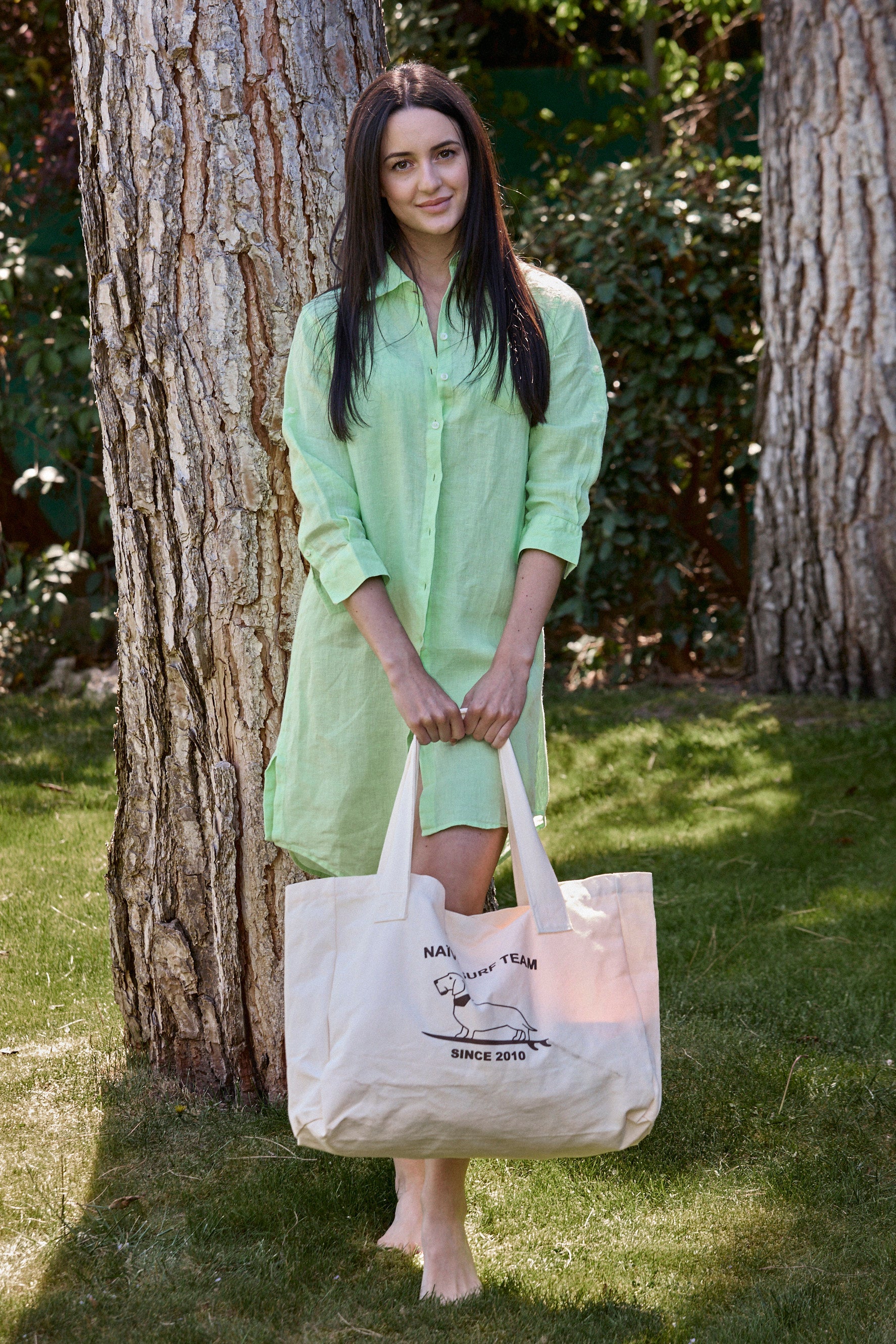 VESTIDO CAMISERO LINO VERDE MENTA